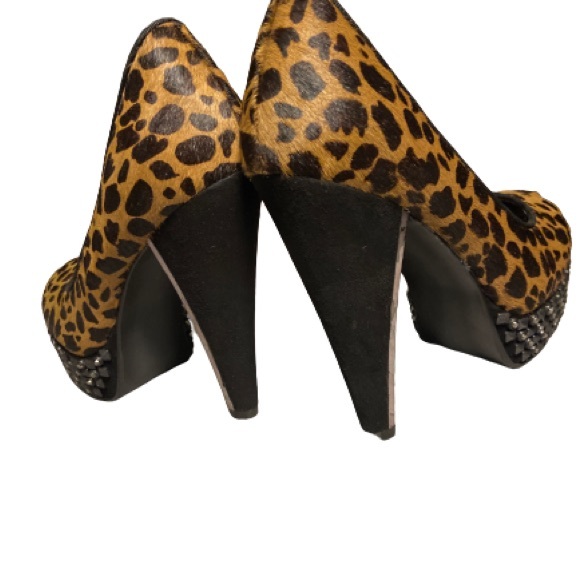 Sam Edelman animal print fur and leather studded platform stilettos - Picture 5 of 5
